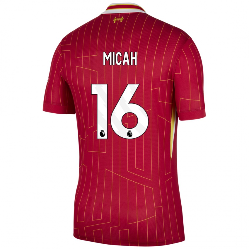 Hombre Camiseta Teagan Micah #16 Rojo Amarillo Blanco 1ª Equipación 2024/25 La Camisa Argentina