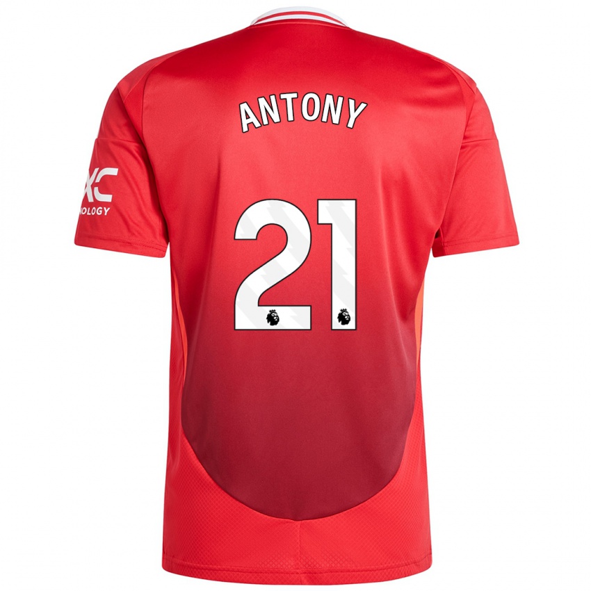 Hombre Camiseta Antony #21 Rojo Brillante 1ª Equipación 2024/25 La Camisa Argentina