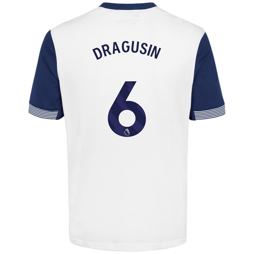 Hombre Camiseta Radu Drăgușin #6 Blanco Azul 1ª Equipación 2024/25 La Camisa Argentina