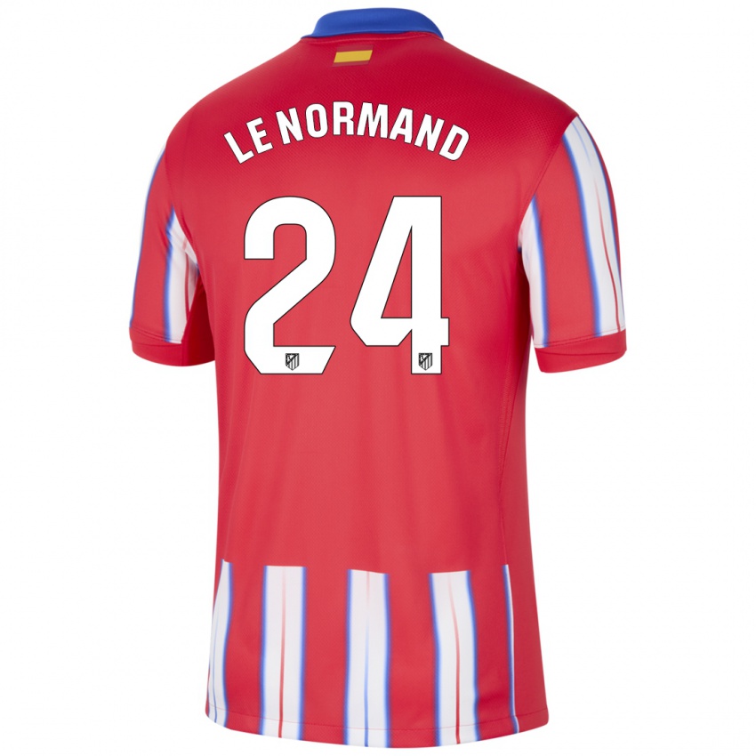 Hombre Camiseta Robin Le Normand #24 Rojo Blanco Azul 1ª Equipación 2024/25 La Camisa Argentina