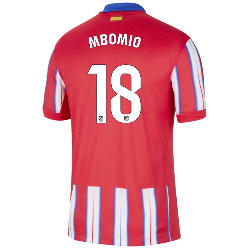 Hombre Camiseta Rony Mbomio #18 Rojo Blanco Azul 1ª Equipación 2024/25 La Camisa Argentina