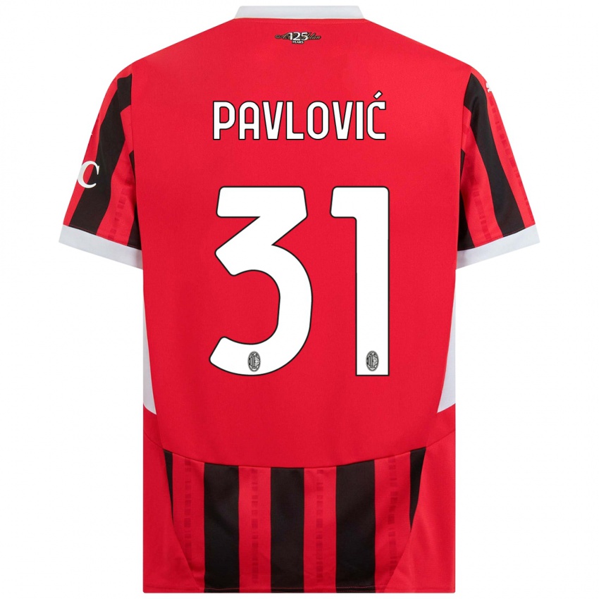 Hombre Camiseta Strahinja Pavlović #31 Rojo Negro 1ª Equipación 2024/25 La Camisa Argentina