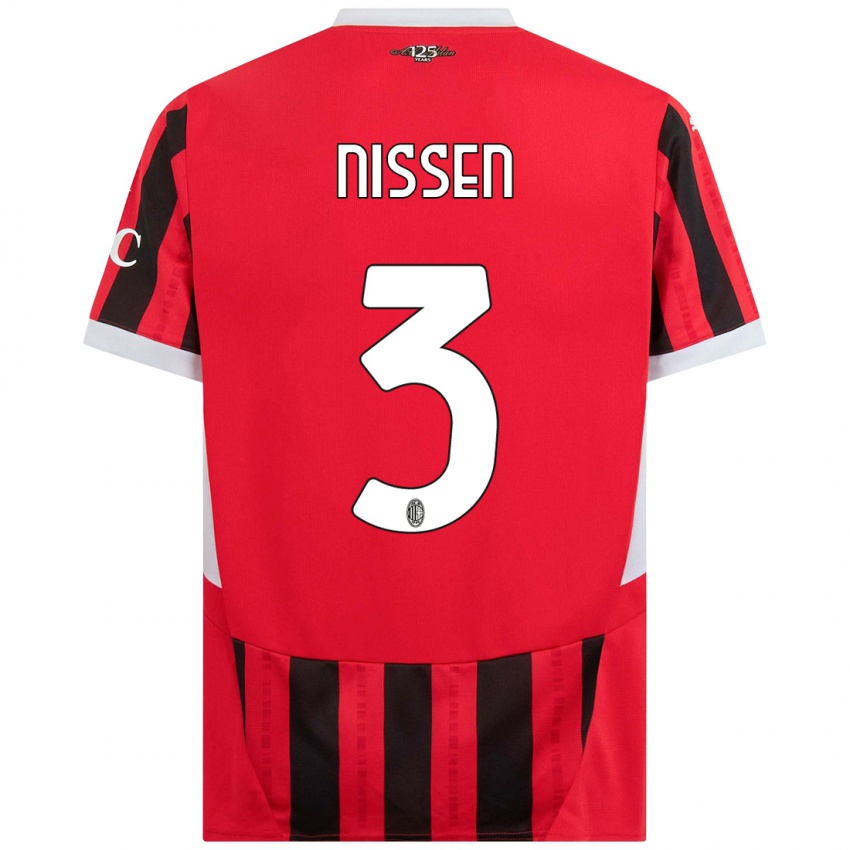 Hombre Camiseta Fredrik Nissen #3 Rojo Negro 1ª Equipación 2024/25 La Camisa Argentina