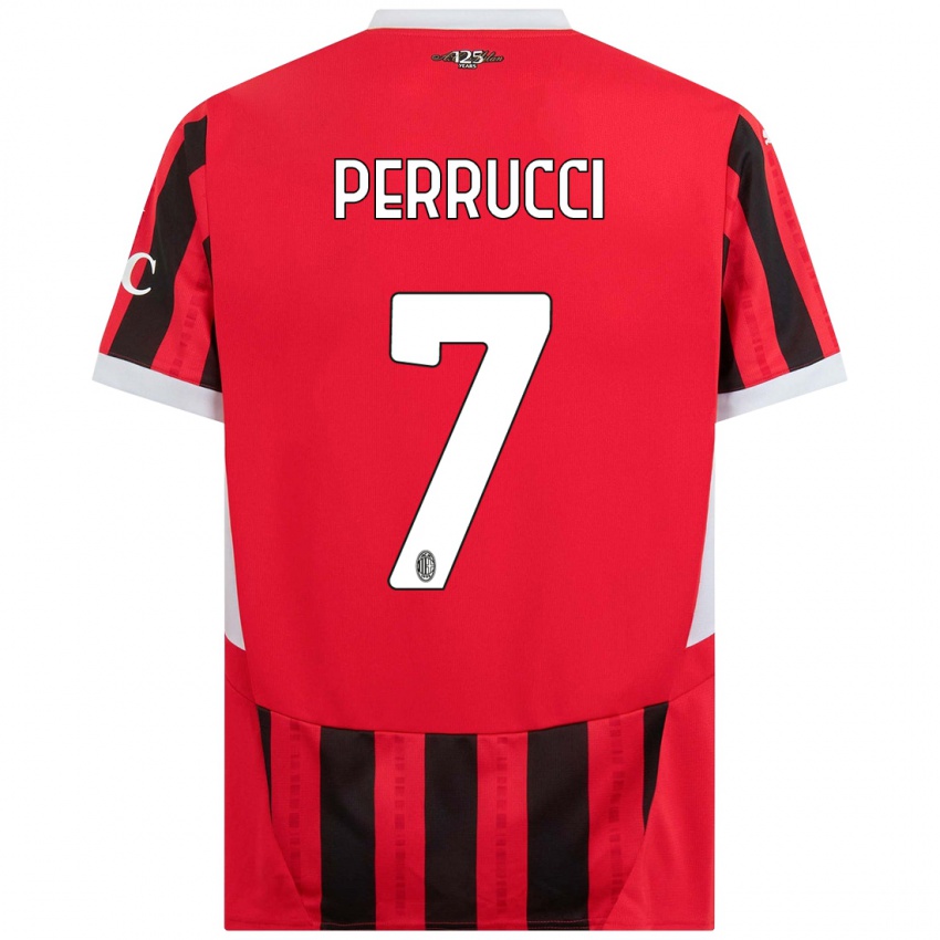 Hombre Camiseta Vincenzo Perrucci #7 Rojo Negro 1ª Equipación 2024/25 La Camisa Argentina