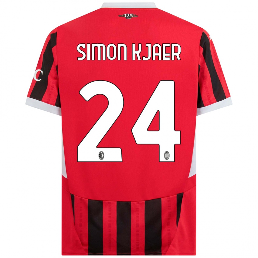 Hombre Camiseta Simon Kjaer #24 Rojo Negro 1ª Equipación 2024/25 La Camisa Argentina