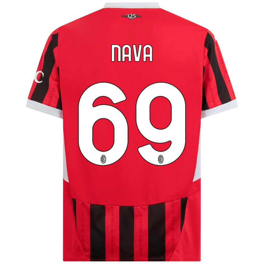 Hombre Camiseta Lapo Nava #69 Rojo Negro 1ª Equipación 2024/25 La Camisa Argentina