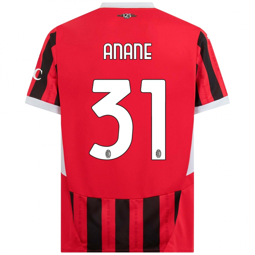 Hombre Camiseta Emmanuel Anane #31 Rojo Negro 1ª Equipación 2024/25 La Camisa Argentina