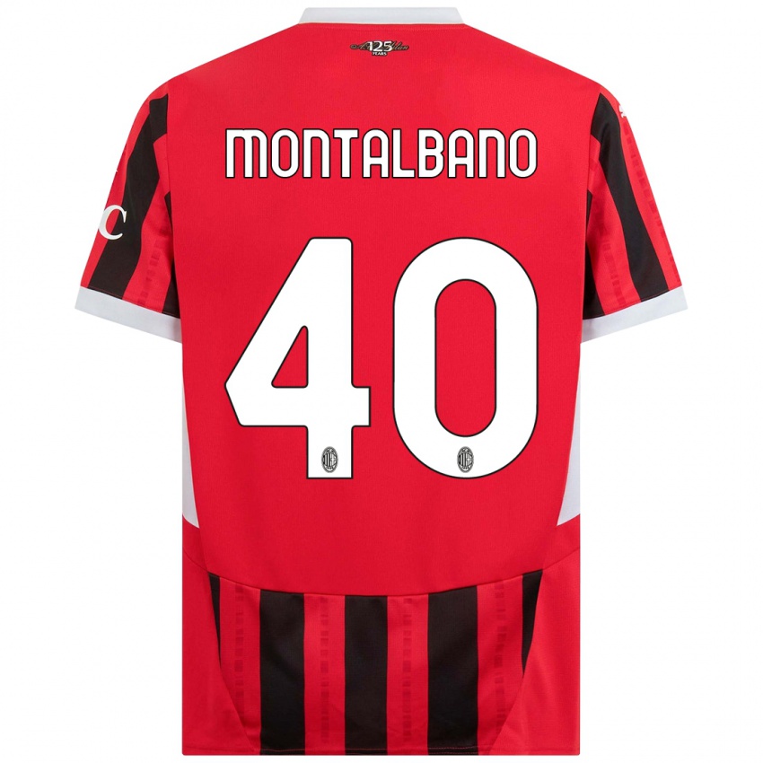 Hombre Camiseta Nicolo Montalbano #40 Rojo Negro 1ª Equipación 2024/25 La Camisa Argentina