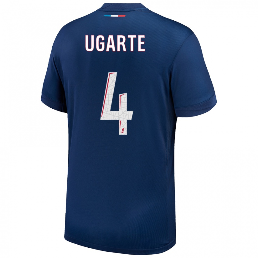 Hombre Camiseta Manuel Ugarte #4 Azul Marino Blanco 1ª Equipación 2024/25 La Camisa Argentina