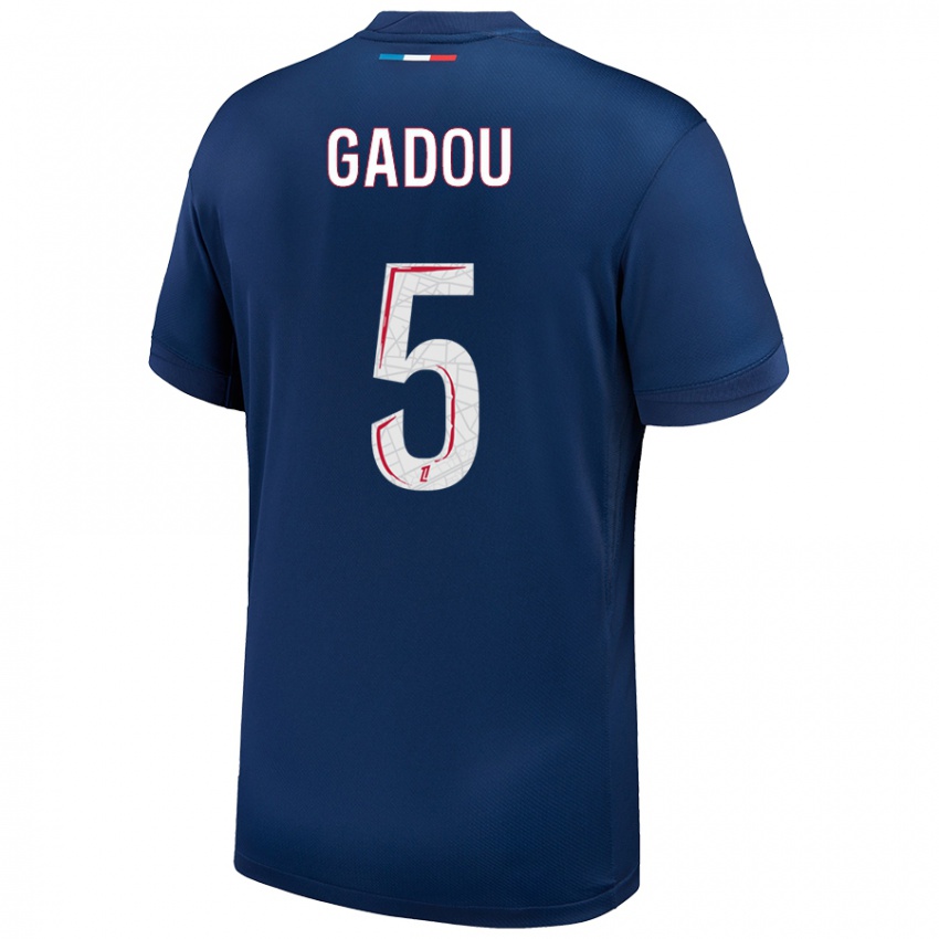 Hombre Camiseta Joane Gadou #5 Azul Marino Blanco 1ª Equipación 2024/25 La Camisa Argentina