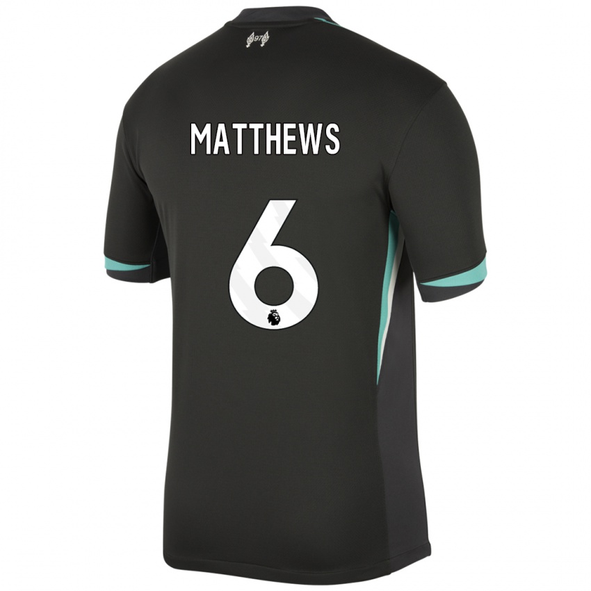 Hombre Camiseta Jasmine Matthews #6 Negro Antracita Blanco 2ª Equipación 2024/25 La Camisa Argentina