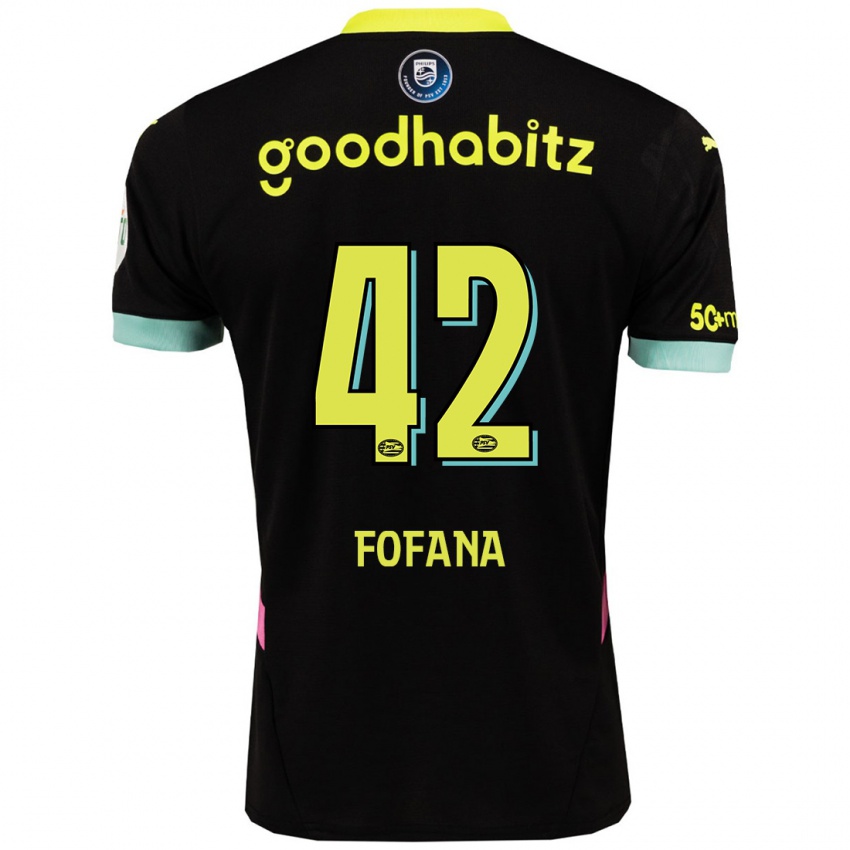 Hombre Camiseta Fode Fofana #42 Negro Amarillo 2ª Equipación 2024/25 La Camisa Argentina