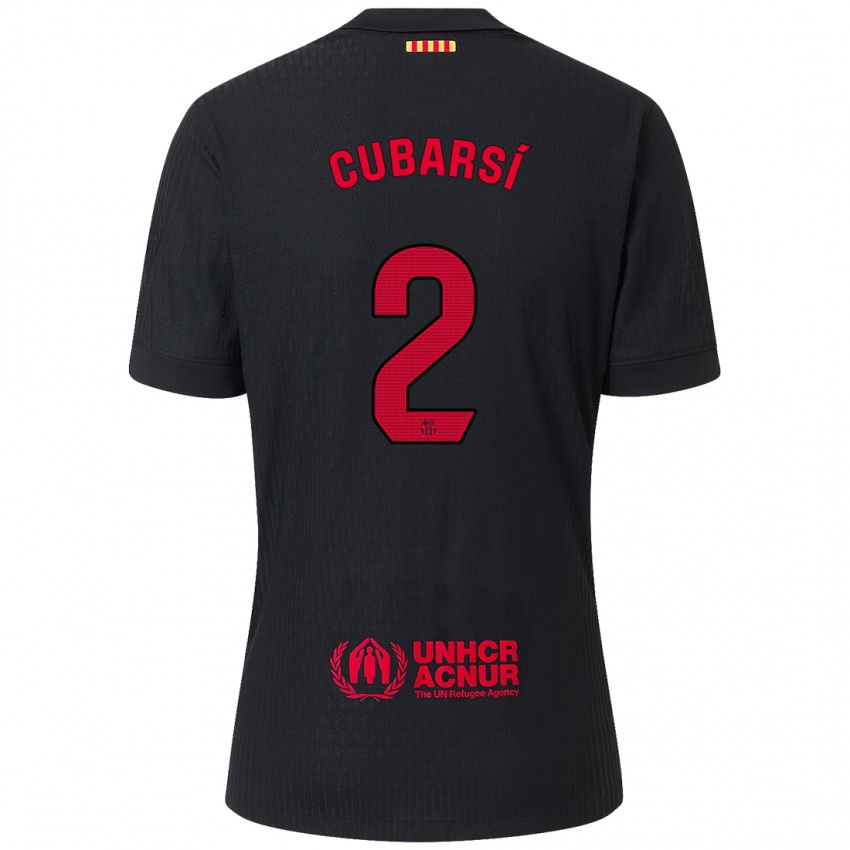 Hombre Camiseta Pau Cubarsí #2 Negro Rojo 2ª Equipación 2024/25 La Camisa Argentina