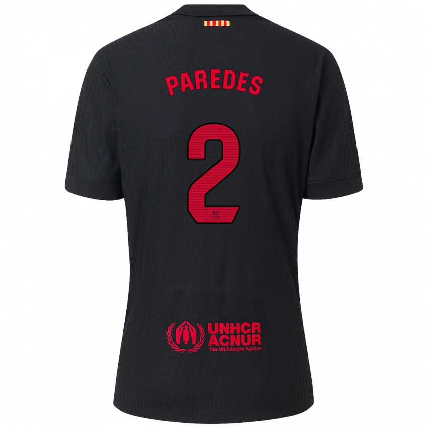 Hombre Camiseta Irene Paredes #2 Negro Rojo 2ª Equipación 2024/25 La Camisa Argentina