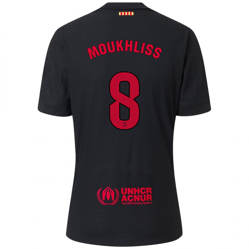 Hombre Camiseta Moha Moukhliss #8 Negro Rojo 2ª Equipación 2024/25 La Camisa Argentina