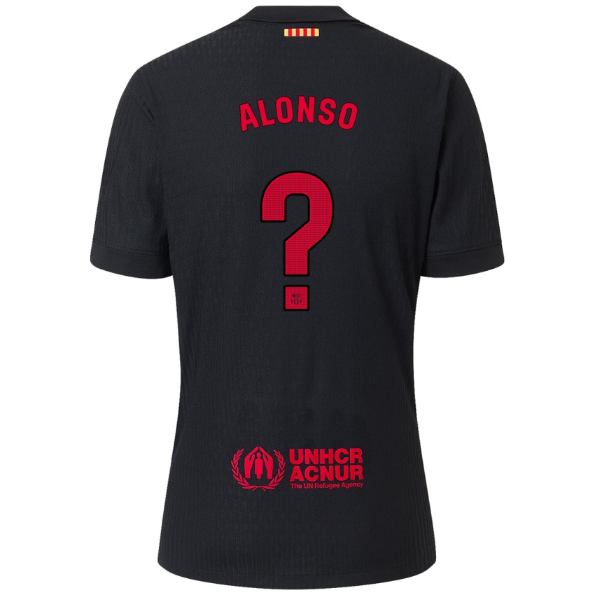 Hombre Camiseta Aáron Alonso #0 Negro Rojo 2ª Equipación 2024/25 La Camisa Argentina