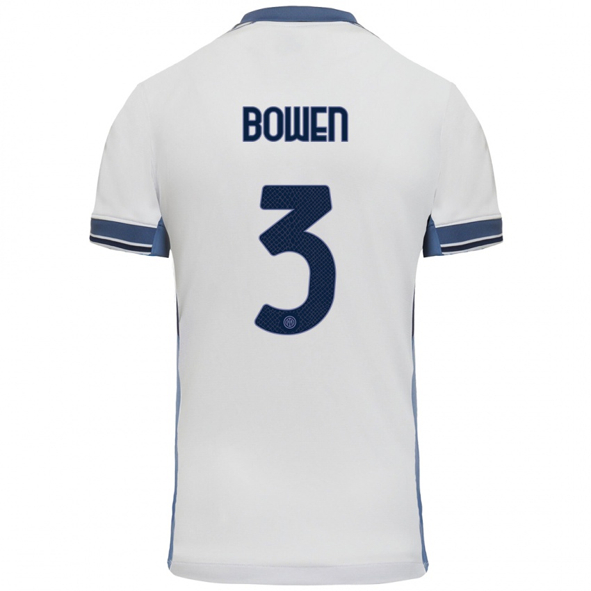 Hombre Camiseta Katie Bowen #3 Blanco Gris 2ª Equipación 2024/25 La Camisa Argentina