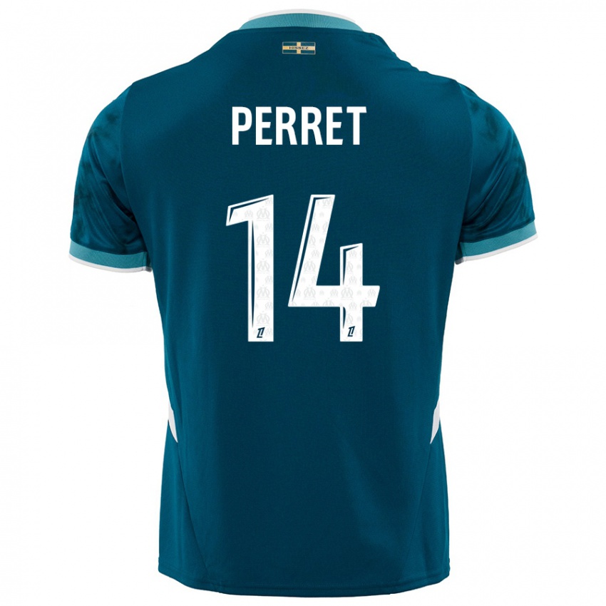 Hombre Camiseta Jenny Perret #14 Azul Turquesa 2ª Equipación 2024/25 La Camisa Argentina