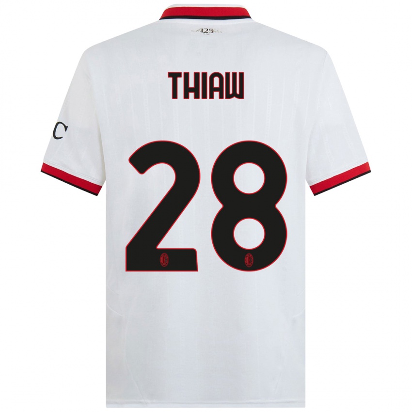 Hombre Camiseta Malick Thiaw #28 Blanco Negro Rojo 2ª Equipación 2024/25 La Camisa Argentina