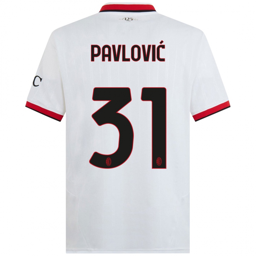 Hombre Camiseta Strahinja Pavlović #31 Blanco Negro Rojo 2ª Equipación 2024/25 La Camisa Argentina