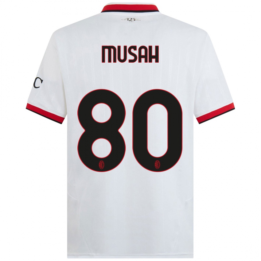 Hombre Camiseta Yunus Musah #80 Blanco Negro Rojo 2ª Equipación 2024/25 La Camisa Argentina