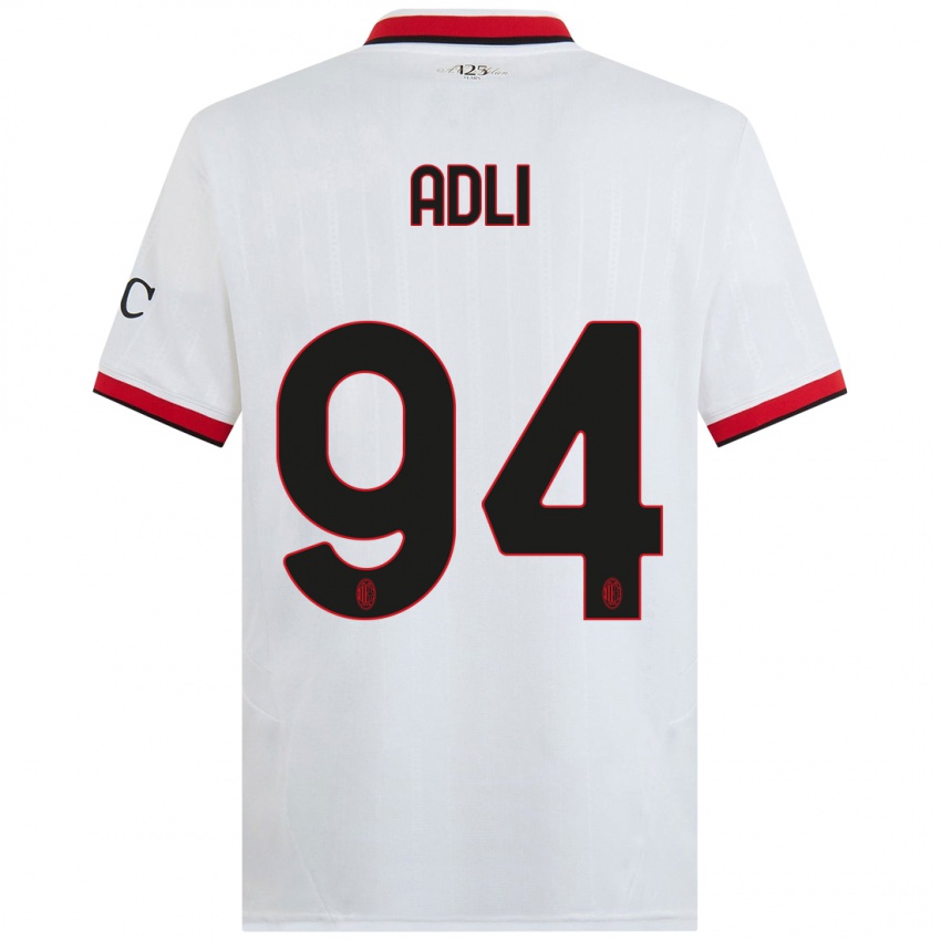 Hombre Camiseta Yacine Adli #94 Blanco Negro Rojo 2ª Equipación 2024/25 La Camisa Argentina