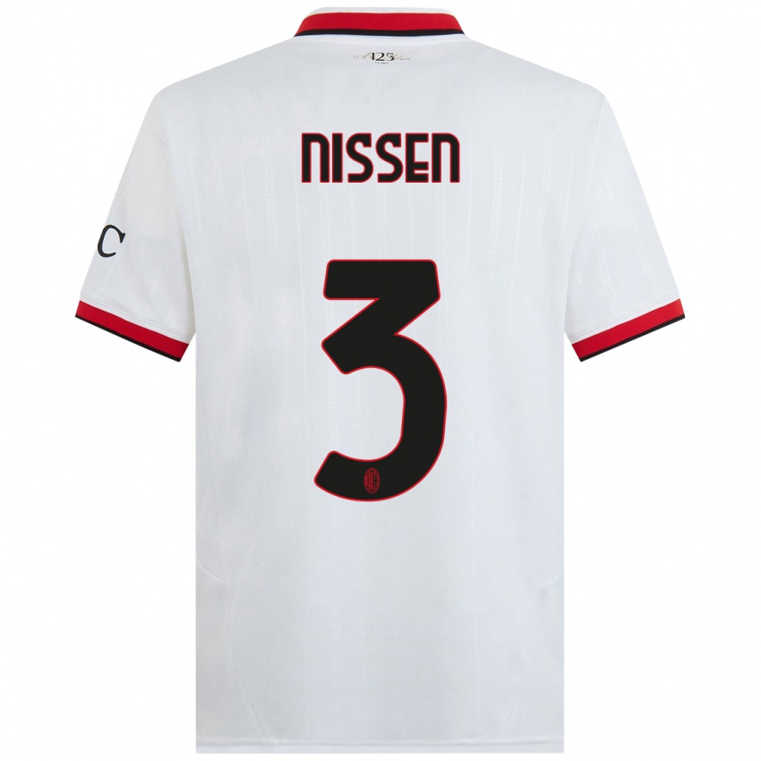 Hombre Camiseta Fredrik Nissen #3 Blanco Negro Rojo 2ª Equipación 2024/25 La Camisa Argentina