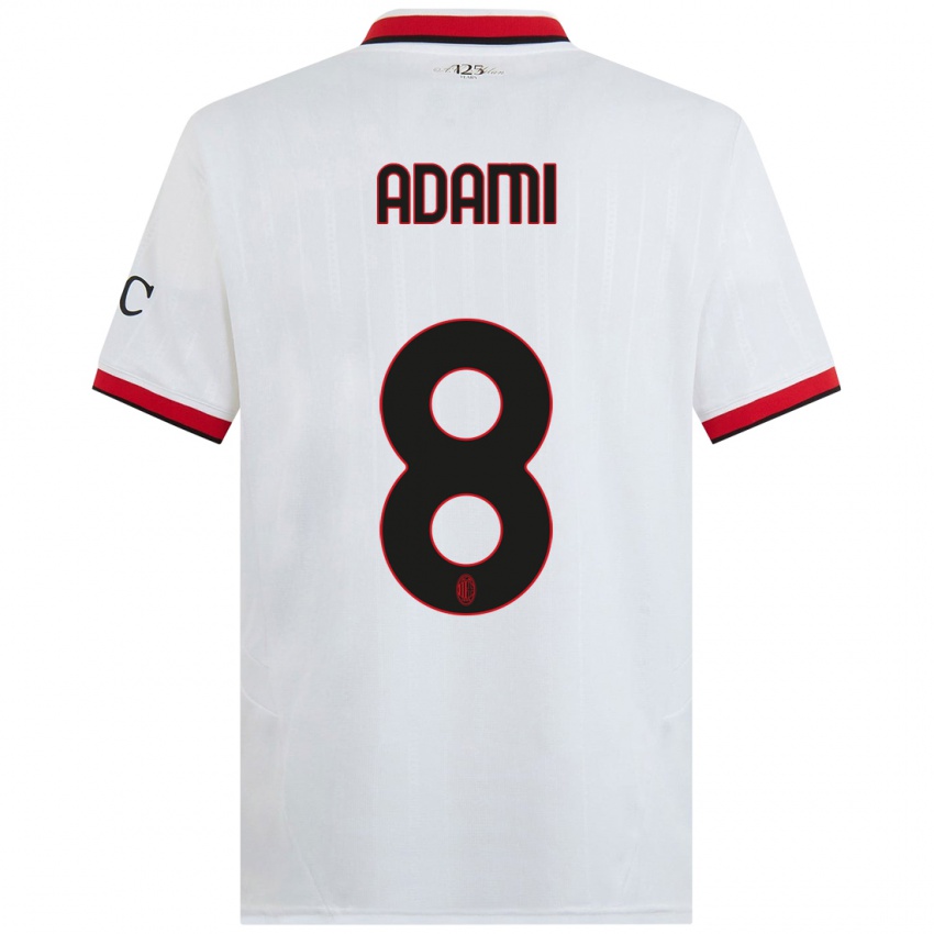 Hombre Camiseta Greta Adami #8 Blanco Negro Rojo 2ª Equipación 2024/25 La Camisa Argentina