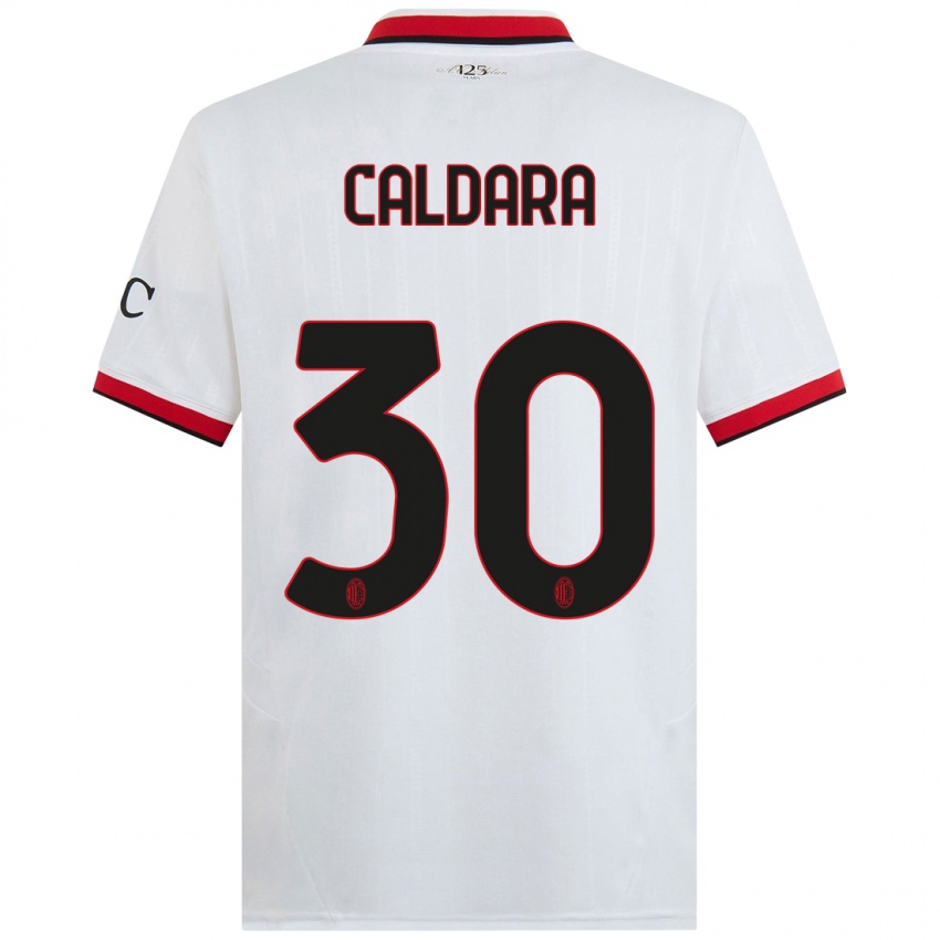 Hombre Camiseta Mattia Caldara #30 Blanco Negro Rojo 2ª Equipación 2024/25 La Camisa Argentina