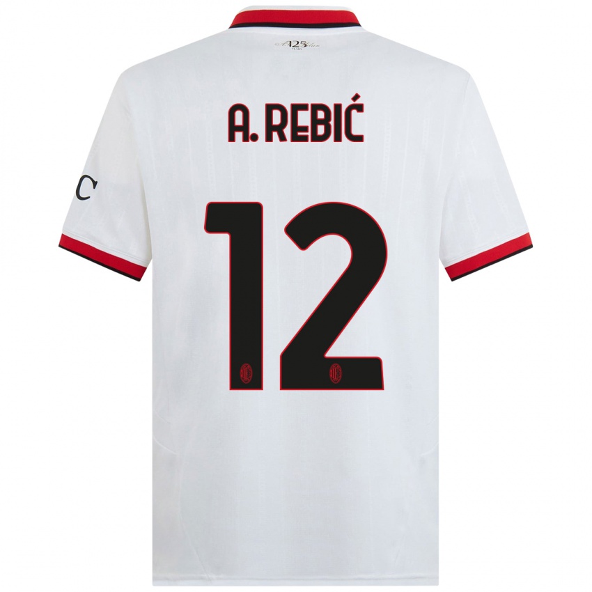 Hombre Camiseta Ante Rebic #12 Blanco Negro Rojo 2ª Equipación 2024/25 La Camisa Argentina