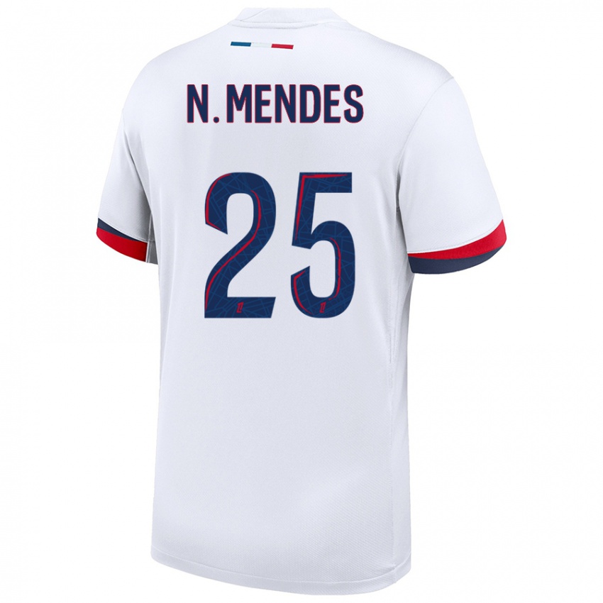 Hombre Camiseta Nuno Mendes #25 Blanco Azul Rojo 2ª Equipación 2024/25 La Camisa Argentina