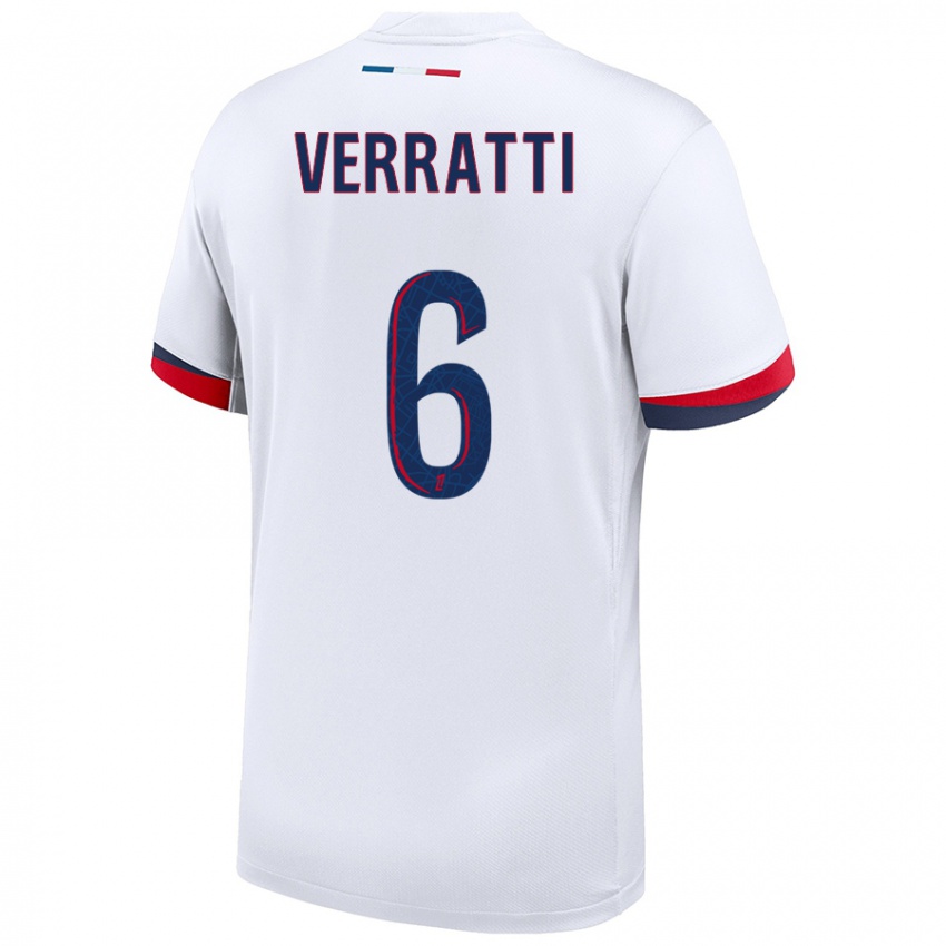 Hombre Camiseta Marco Verratti #6 Blanco Azul Rojo 2ª Equipación 2024/25 La Camisa Argentina