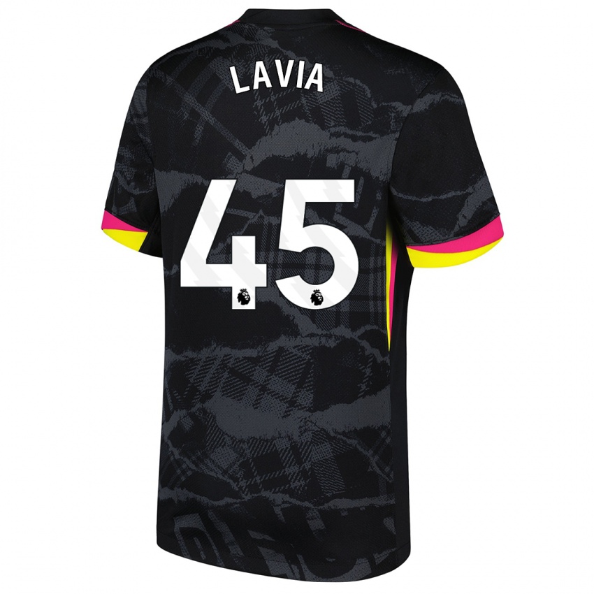 Hombre Camiseta Roméo Lavia #45 Negro Rosa Equipación Tercera 2024/25 La Camisa Argentina