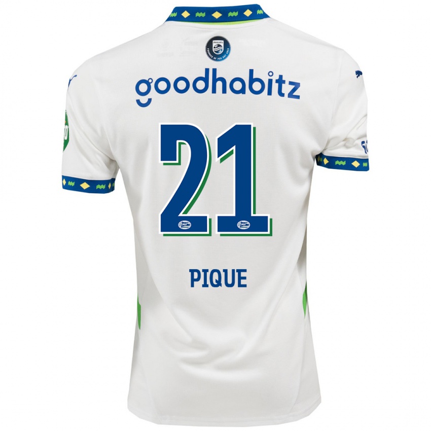 Hombre Camiseta Naomi Piqué #21 Blanco Azul Oscuro Equipación Tercera 2024/25 La Camisa Argentina