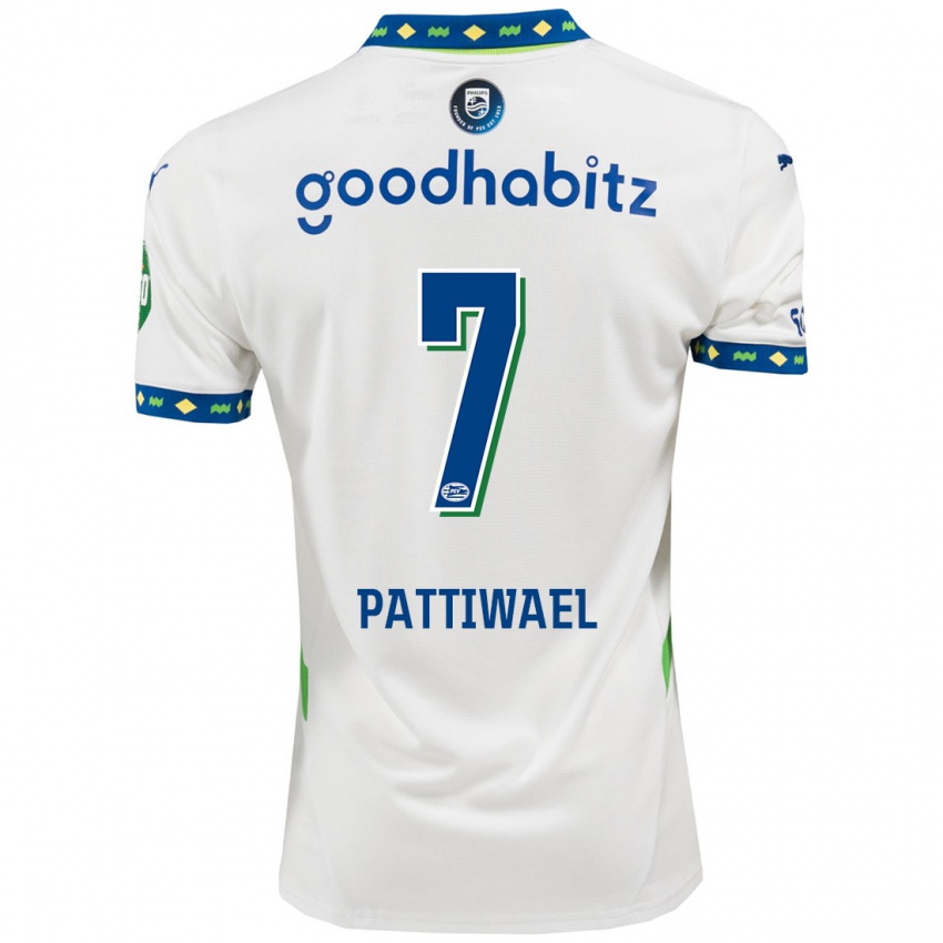 Hombre Camiseta Naomi Pattiwael #7 Blanco Azul Oscuro Equipación Tercera 2024/25 La Camisa Argentina