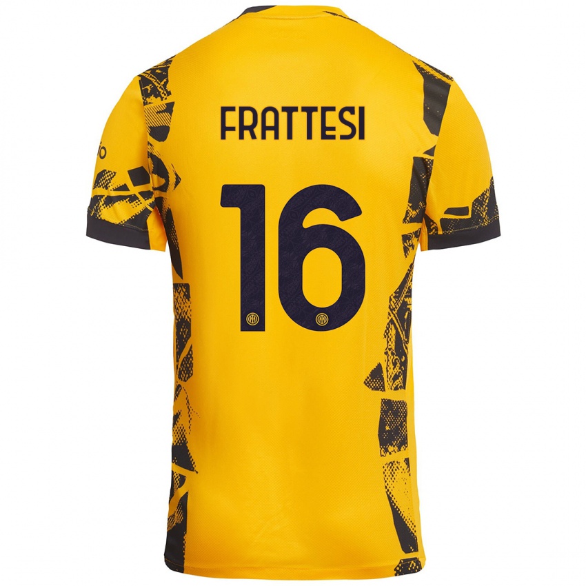 Hombre Camiseta Davide Frattesi #16 Dorado Negro Equipación Tercera 2024/25 La Camisa Argentina