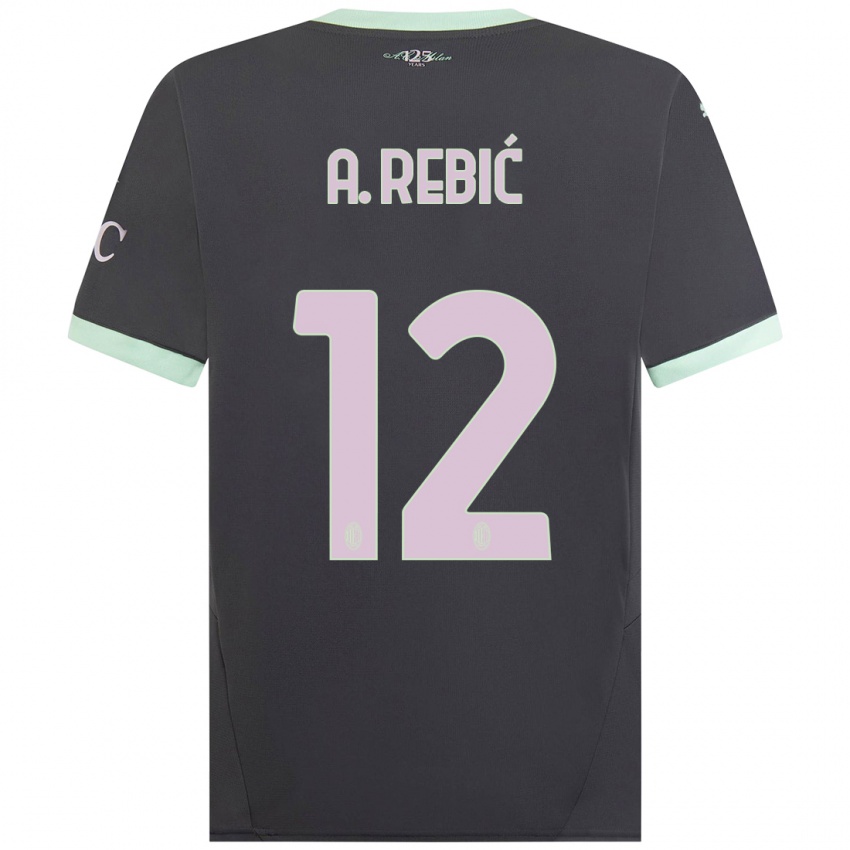 Hombre Camiseta Ante Rebic #12 Gris Equipación Tercera 2024/25 La Camisa Argentina