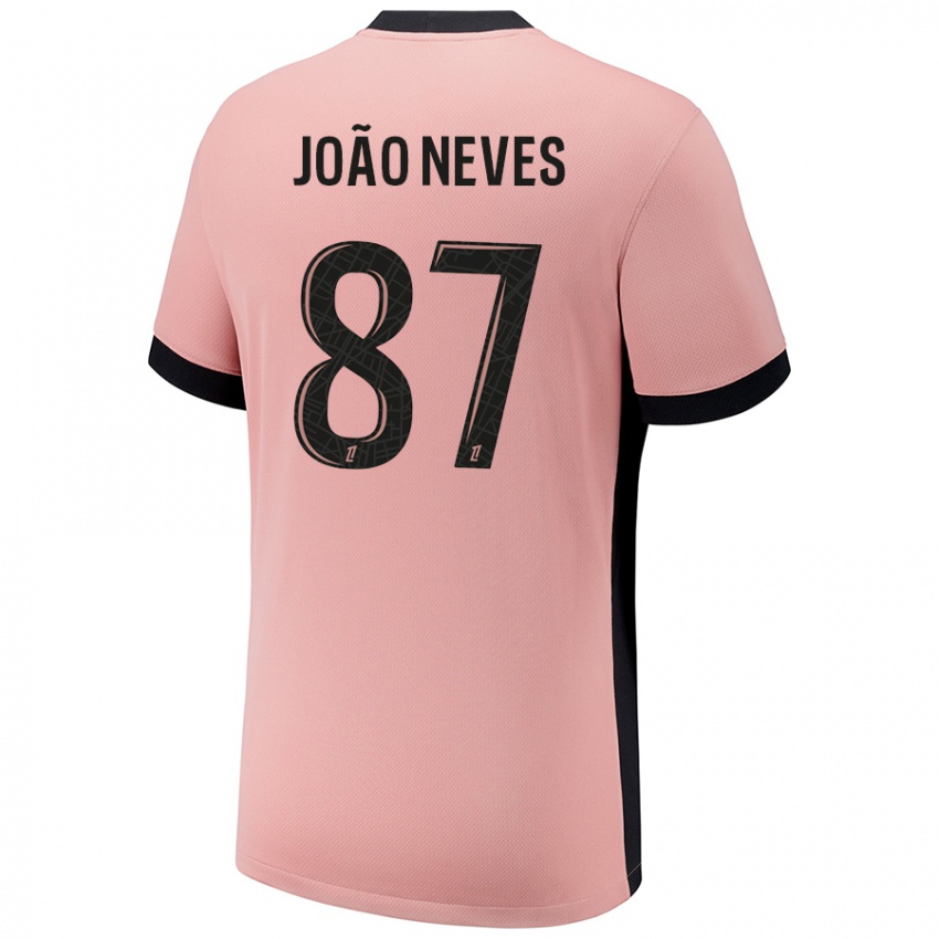 Hombre Camiseta João Neves #87 Rosa Óxido Equipación Tercera 2024/25 La Camisa Argentina