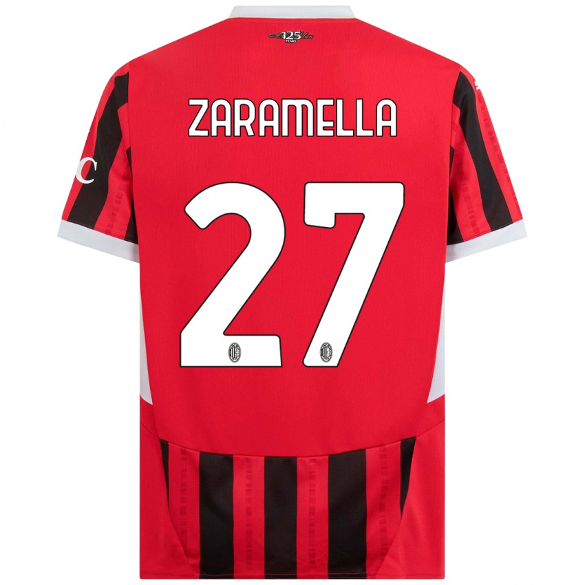 Mujer Camiseta Mattia Zaramella #27 Rojo Negro 1ª Equipación 2024/25 La Camisa Argentina