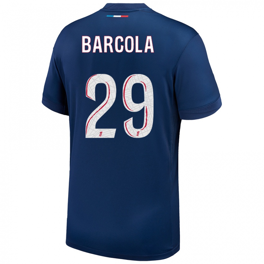 Mujer Camiseta Bradley Barcola #29 Azul Marino Blanco 1ª Equipación 2024/25 La Camisa Argentina