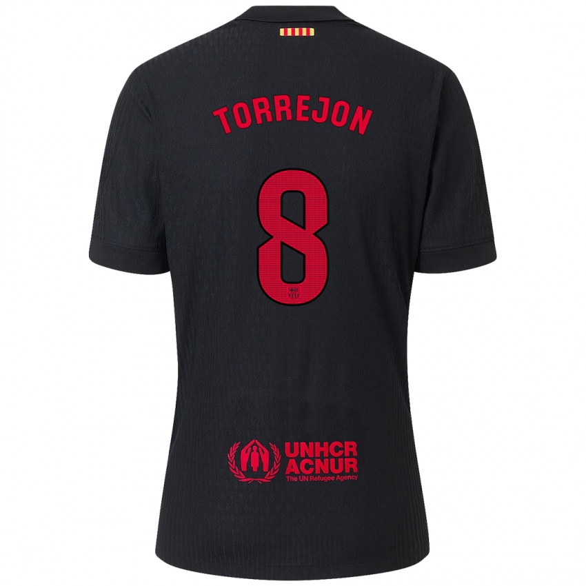 Mujer Camiseta Marta Torrejón #8 Negro Rojo 2ª Equipación 2024/25 La Camisa Argentina