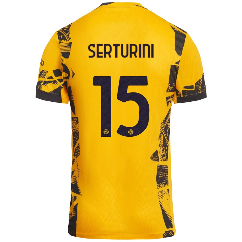 Mujer Camiseta Annamaria Serturini #15 Dorado Negro Equipación Tercera 2024/25 La Camisa Argentina