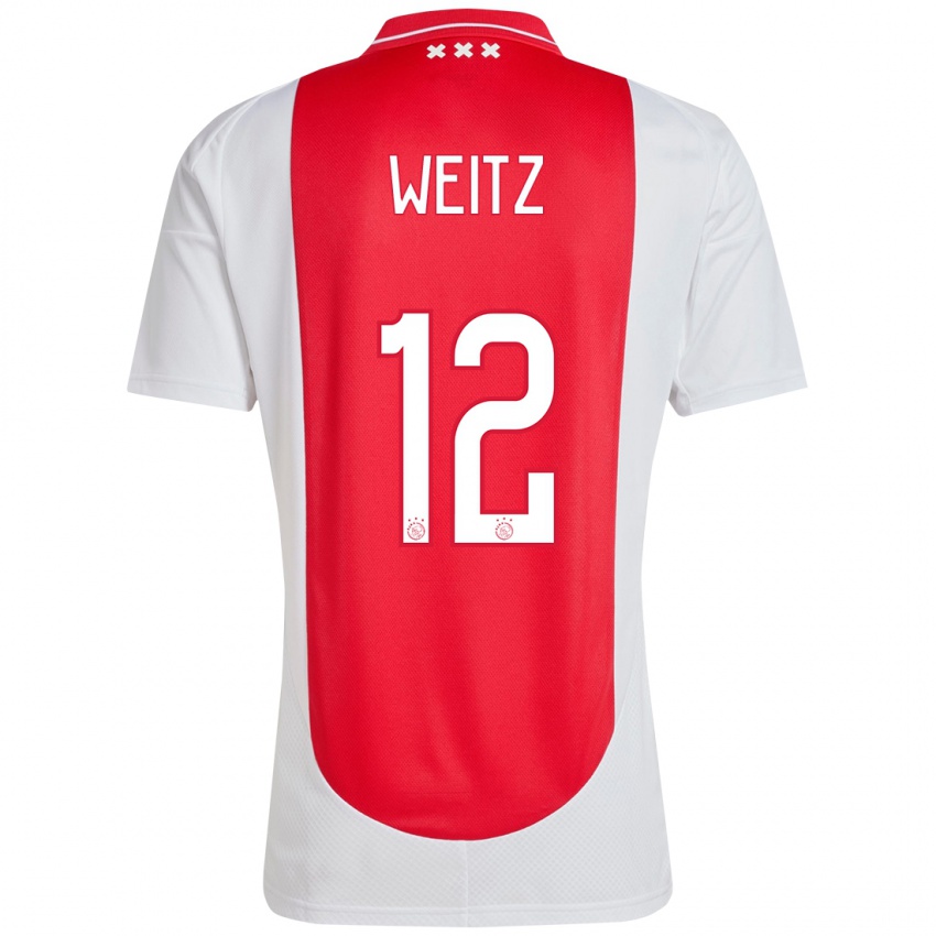 Niño Camiseta Axel Weitz #12 Rojo Blanco 1ª Equipación 2024/25 La Camisa Argentina