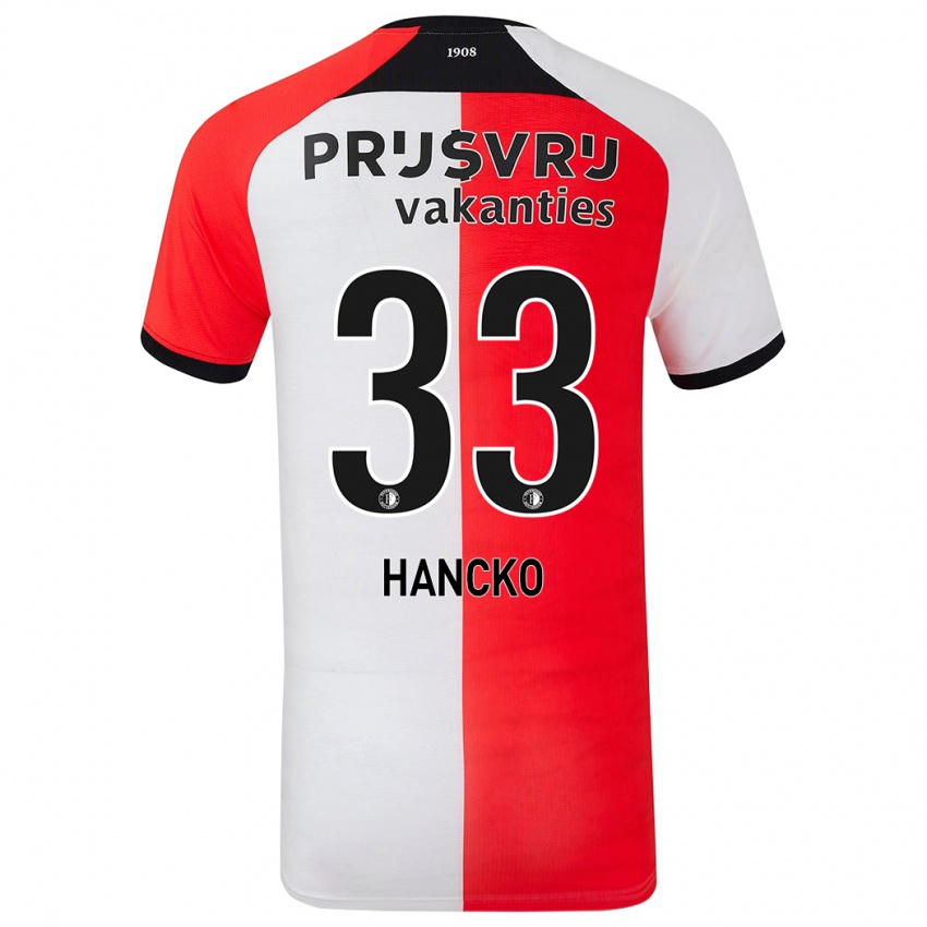 Niño Camiseta David Hancko #33 Rojo Blanco 1ª Equipación 2024/25 La Camisa Argentina