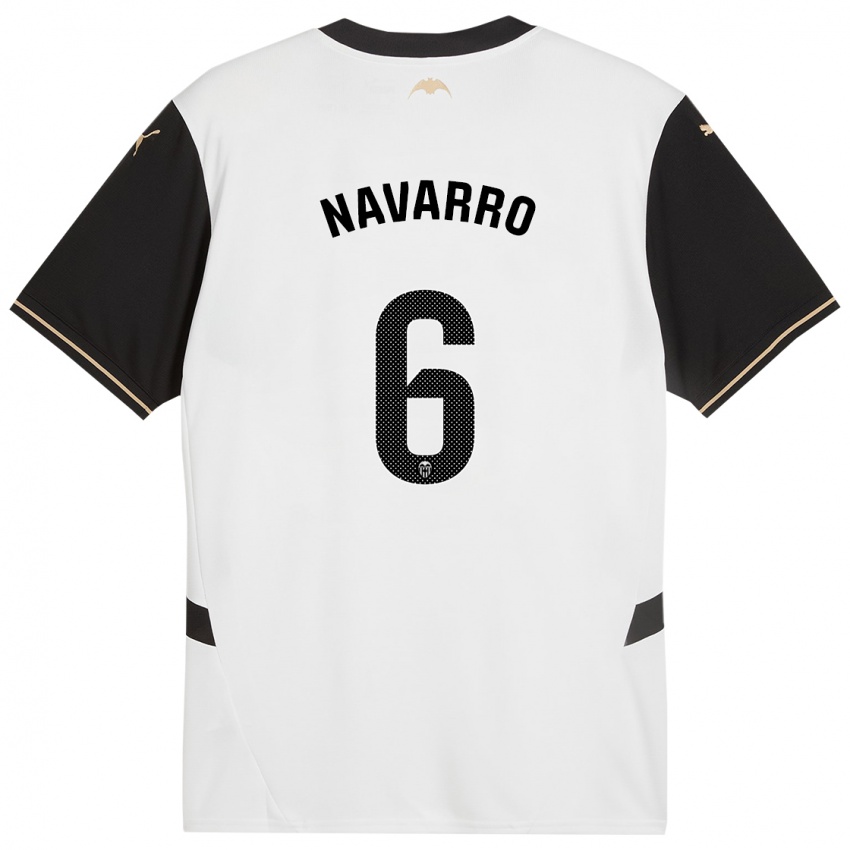 Niño Camiseta Javi Navarro #6 Blanco Negro 1ª Equipación 2024/25 La Camisa Argentina