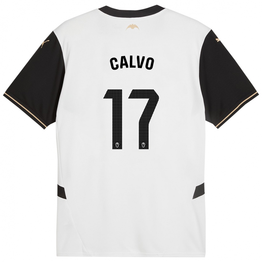 Niño Camiseta Borja Calvo #17 Blanco Negro 1ª Equipación 2024/25 La Camisa Argentina