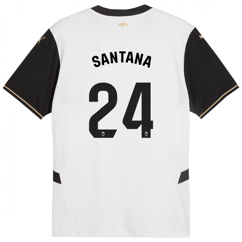 Niño Camiseta Ismael Santana #24 Blanco Negro 1ª Equipación 2024/25 La Camisa Argentina