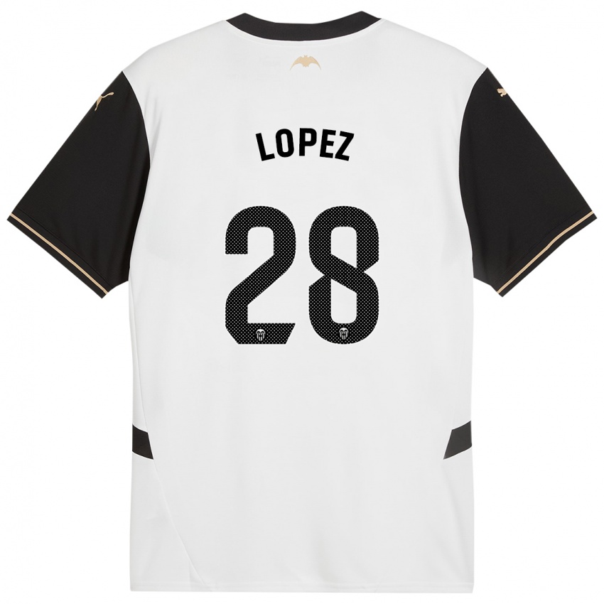 Niño Camiseta Saray Lopez #28 Blanco Negro 1ª Equipación 2024/25 La Camisa Argentina