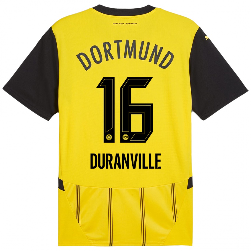 Niño Camiseta Julien Duranville #16 Amarillo Negro 1ª Equipación 2024/25 La Camisa Argentina