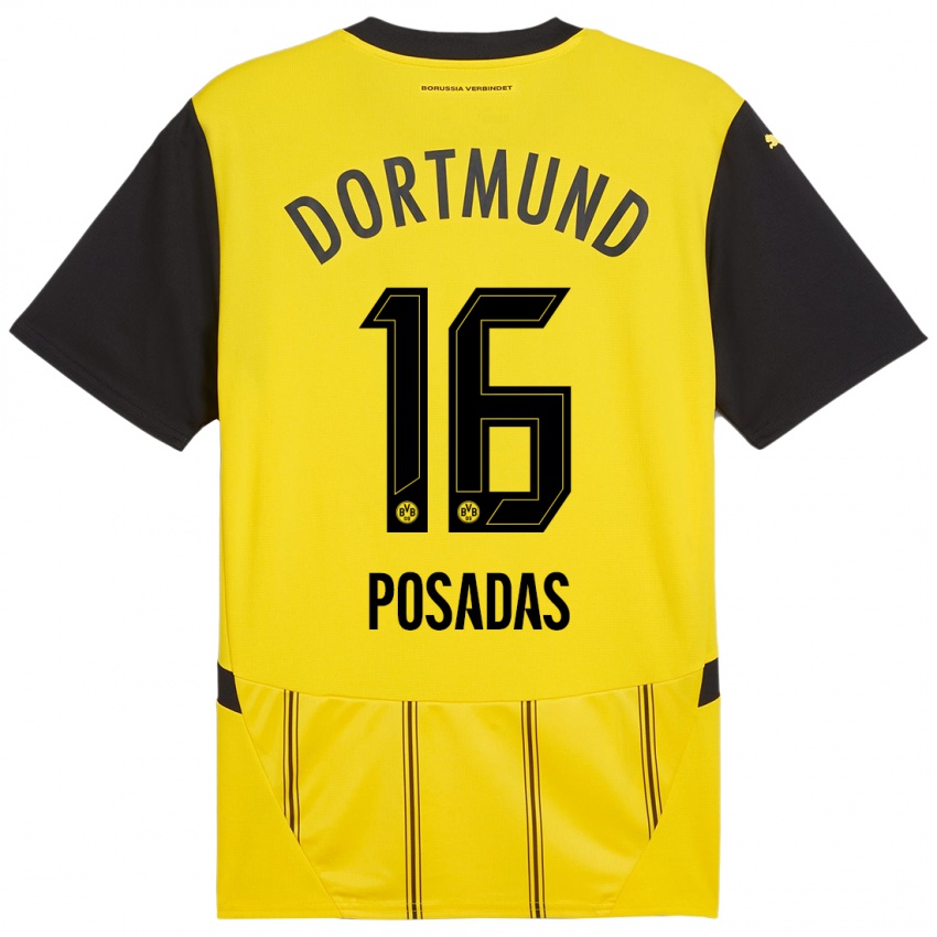 Niño Camiseta Leonardo Posadas #16 Amarillo Negro 1ª Equipación 2024/25 La Camisa Argentina